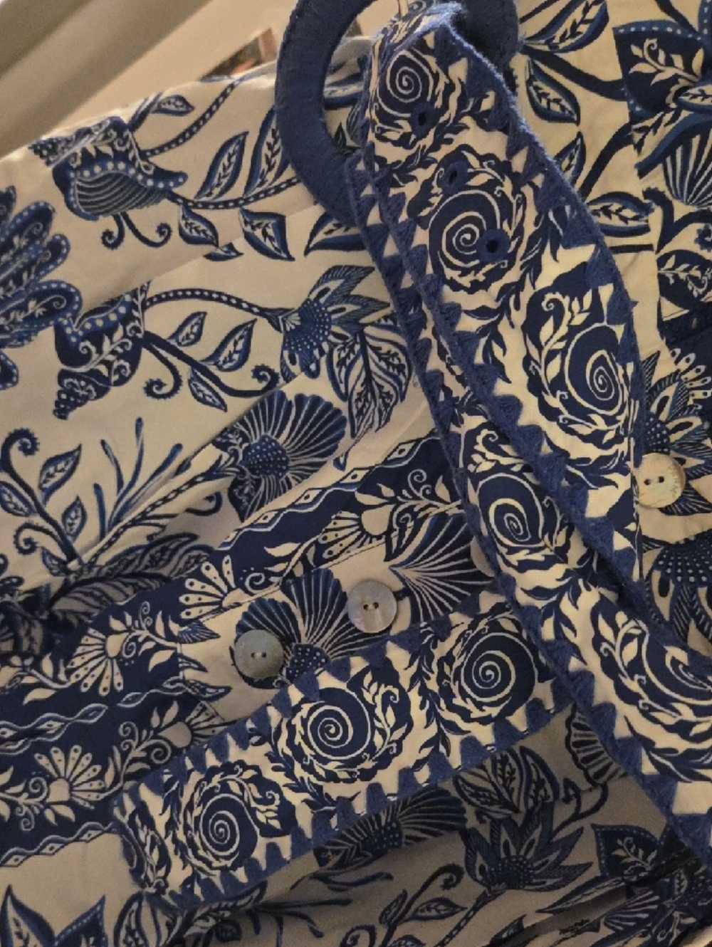 Farm Rio White & Blue Floral Button-Front Mini Romper with Belt - Picture 3 of 5